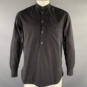 BARENA Size XL Black Cotton Band Collar Long Sleeve Shirt